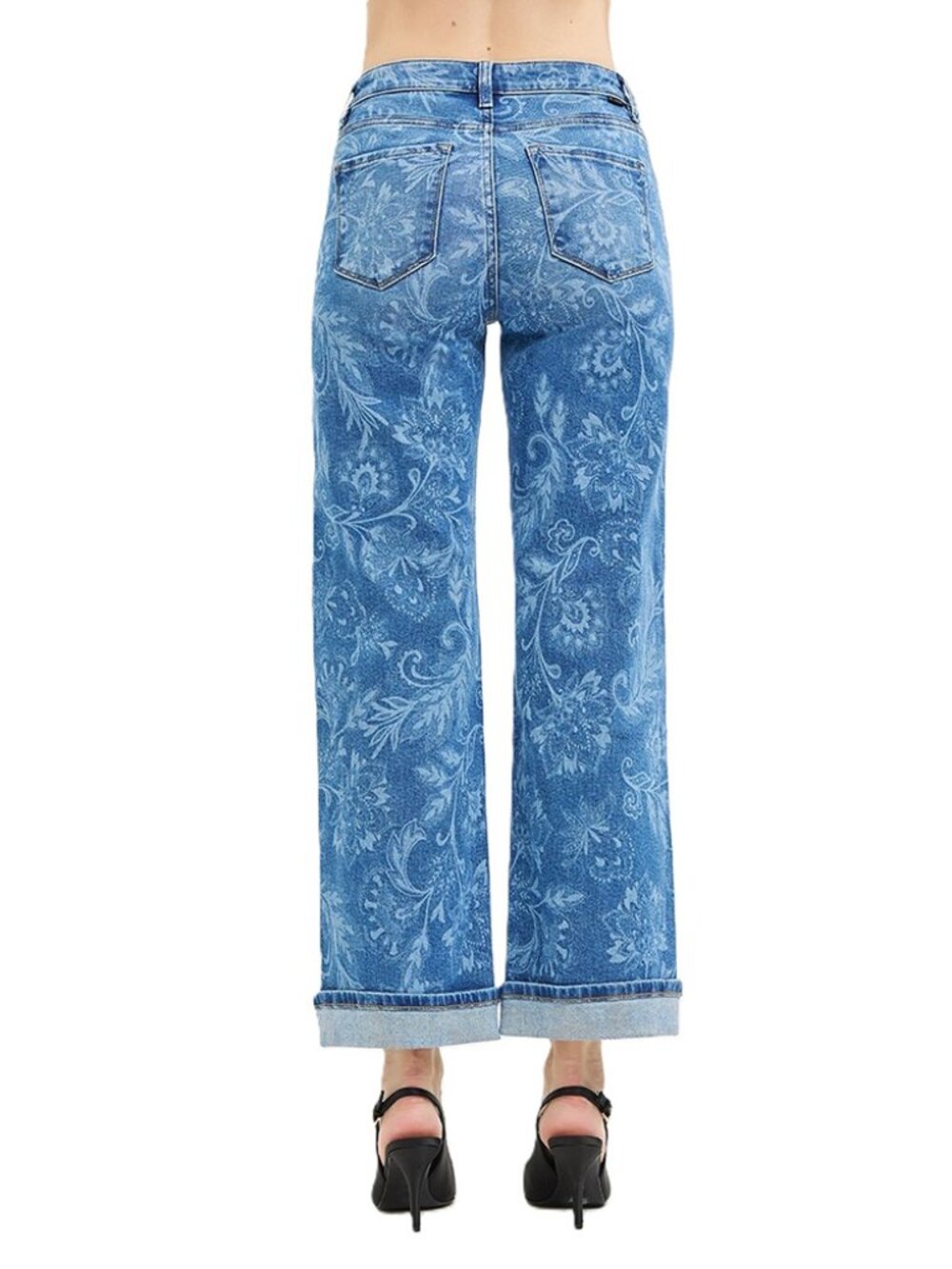 Risen Jeans Mid Rise Ankle Straight Print Details Jeans - Picture 3 of 3